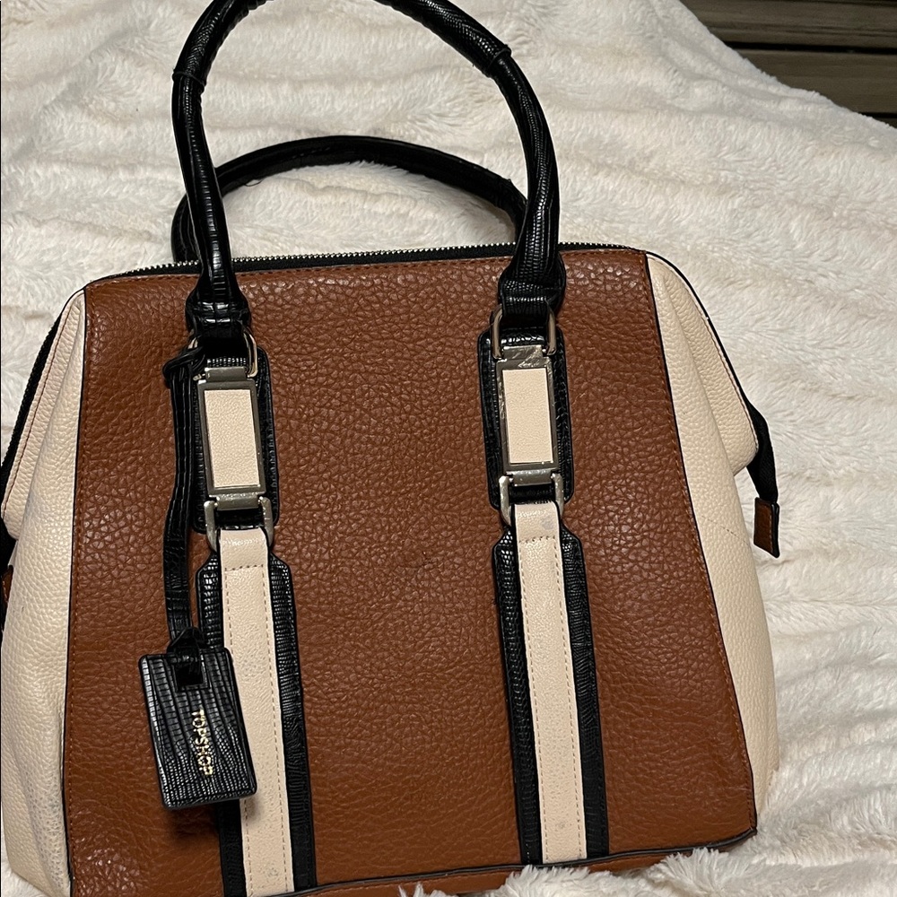 TopShop Brown and Cream Satchel with Black Accents
